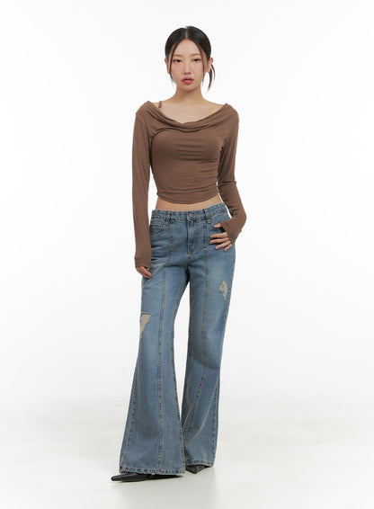 Buckle Shirred Off Shoulder Long Sleeve CG423