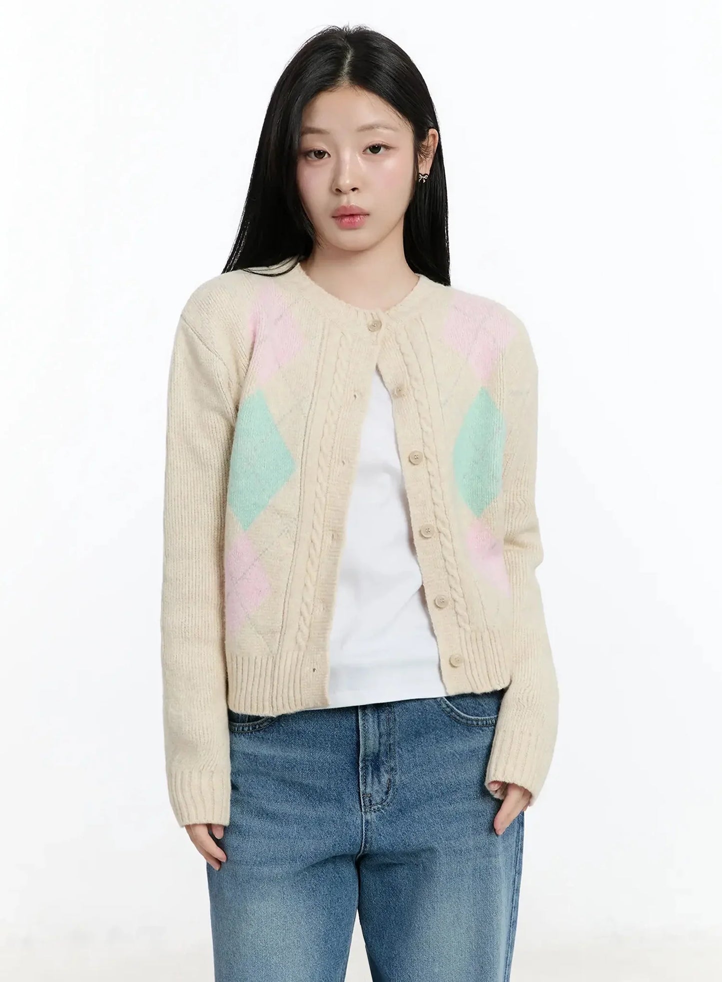 Argyle Pattern Knit Cardigan IM519
