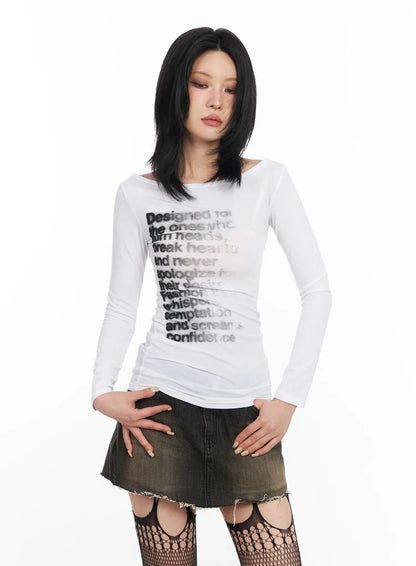 Asymmetric Graphic Long Sleeve Top CF527