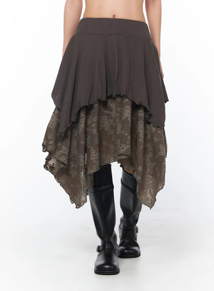Asymmetric Floral Midi Skirt CY513