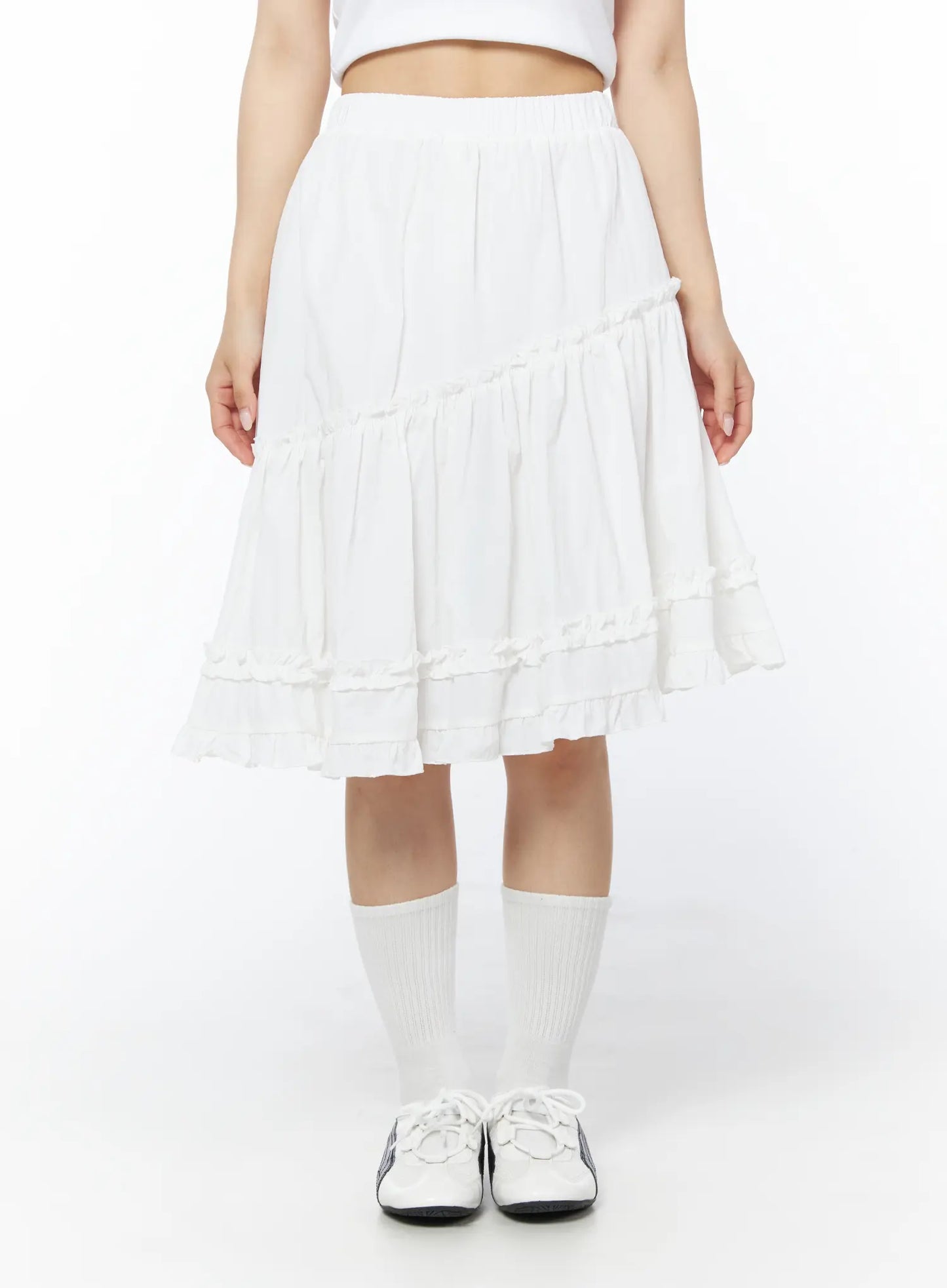 Asymmetric Frill Trim Midi Skirt CD805