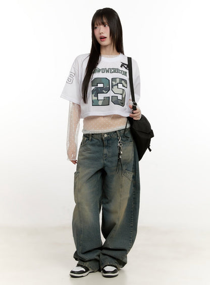 Camo Mesh Crop Jersey Top CM513