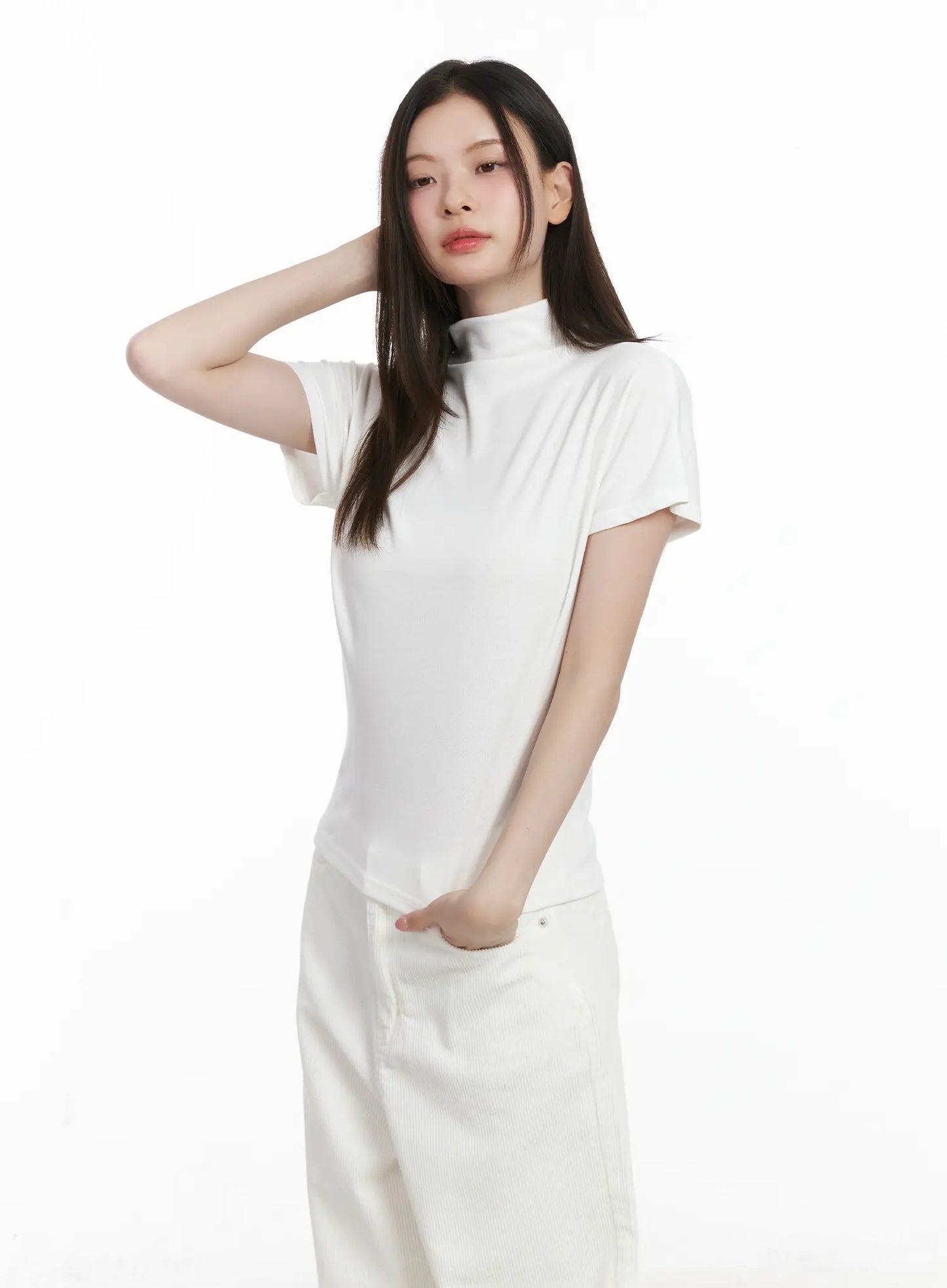 Basic Mock Neck Short Sleeve Top CJ507