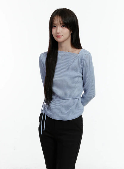 Asymmetrical Boat Neck Knit Top CD523