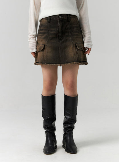Cargo Washed Denim Mini Skirt CS314