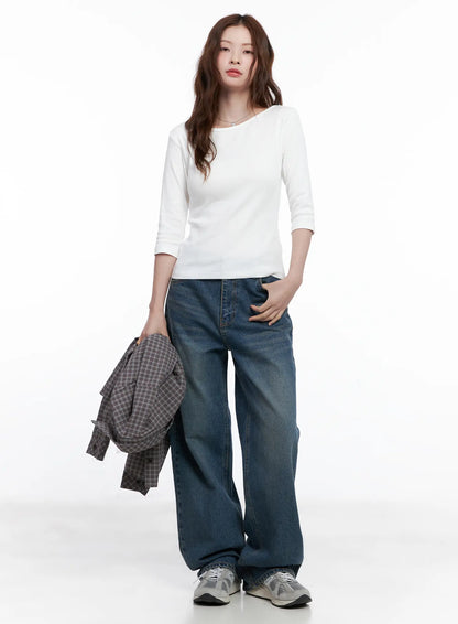 Casual Boat Neck 3/4 Sleeve Top CG520