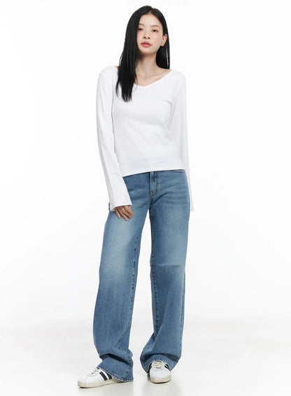 Basic V-Neck Long Sleeve Tee CJ519