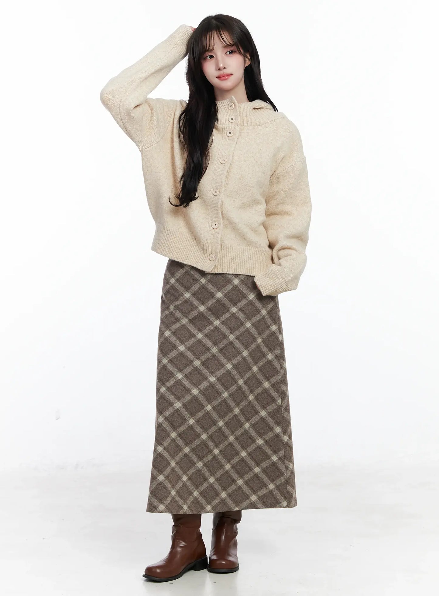 Buttoned Knit Hoodie IJ529