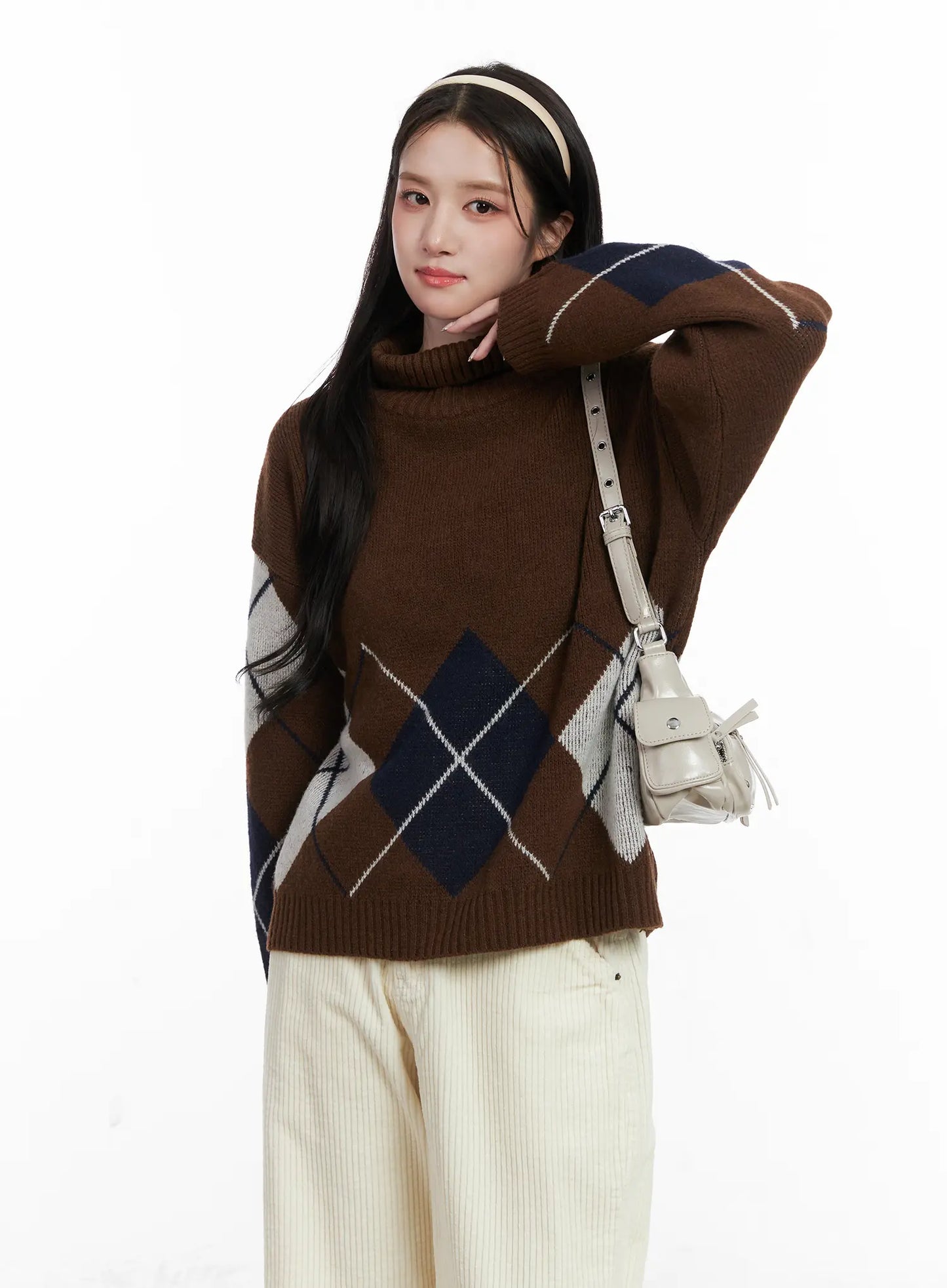 Argyle Turtleneck Knit Sweater CN526