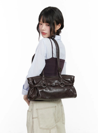 Buckle Accent Faux Leather Shoulder Bag CM526