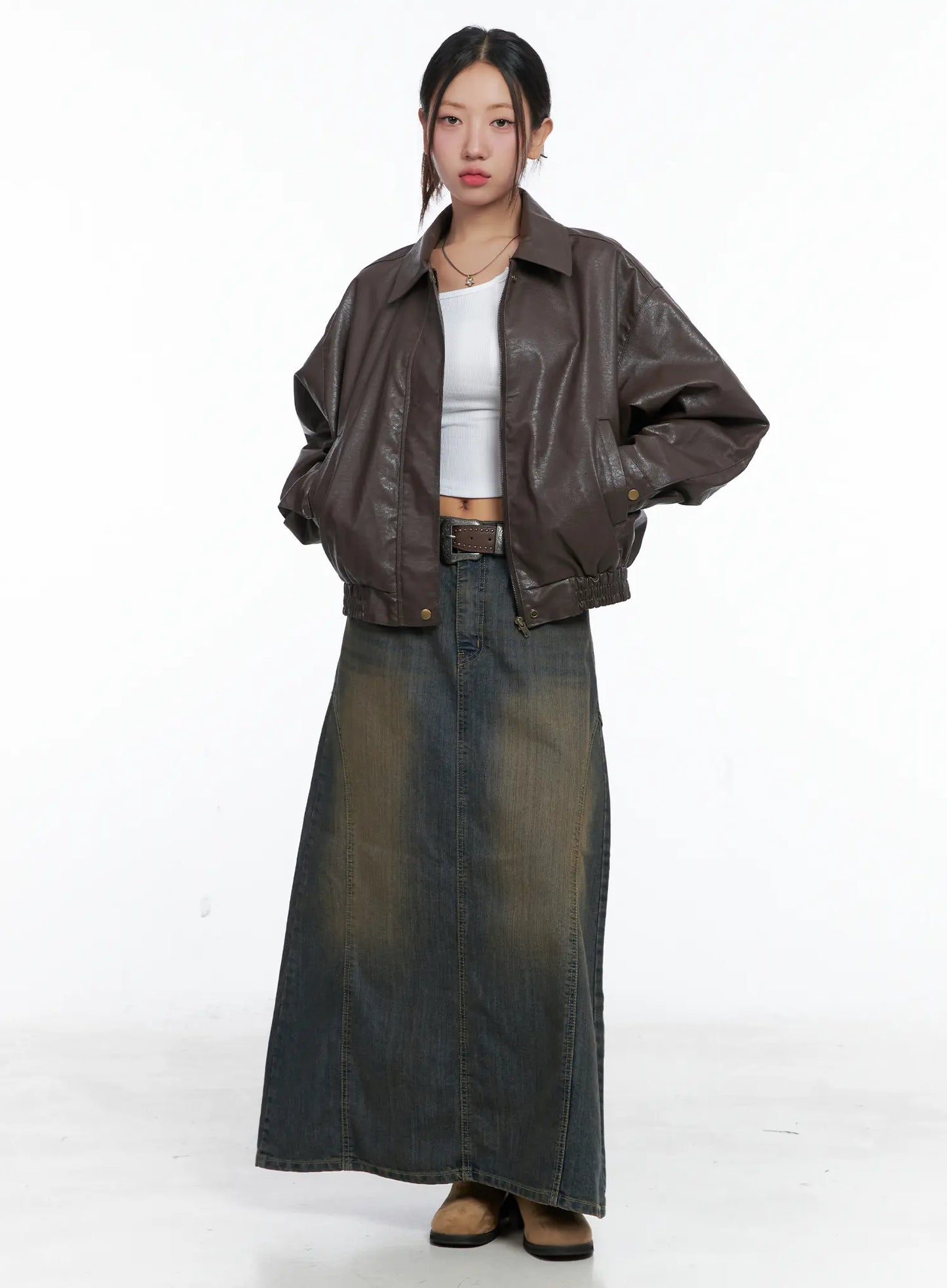 Clay Wash Denim Maxi Skirt CS503