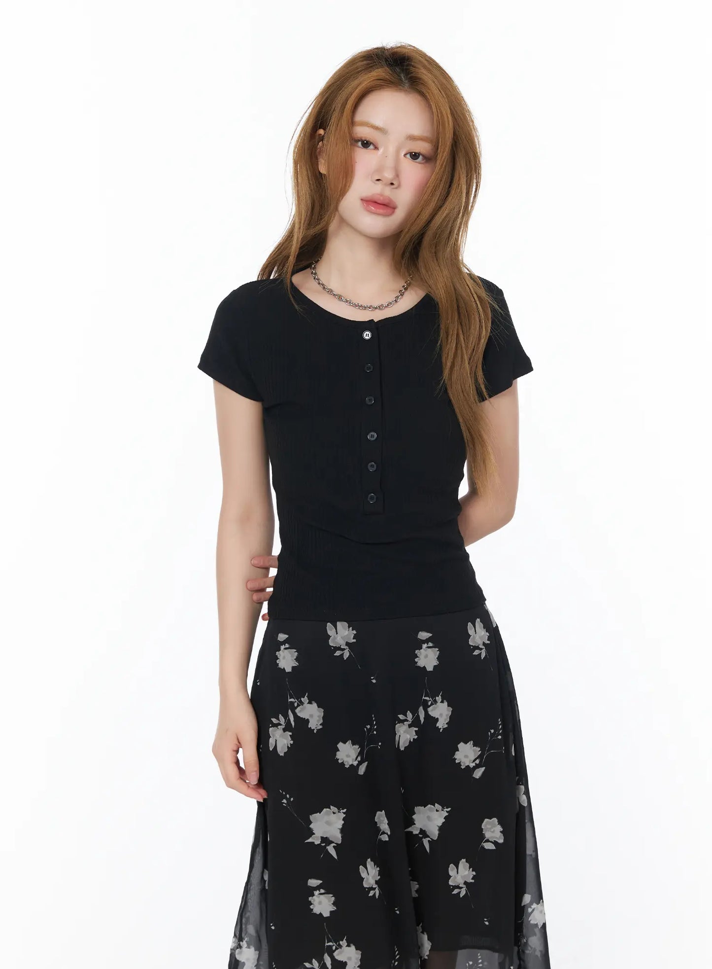 Casual Ribbed Button-Up Top CY508