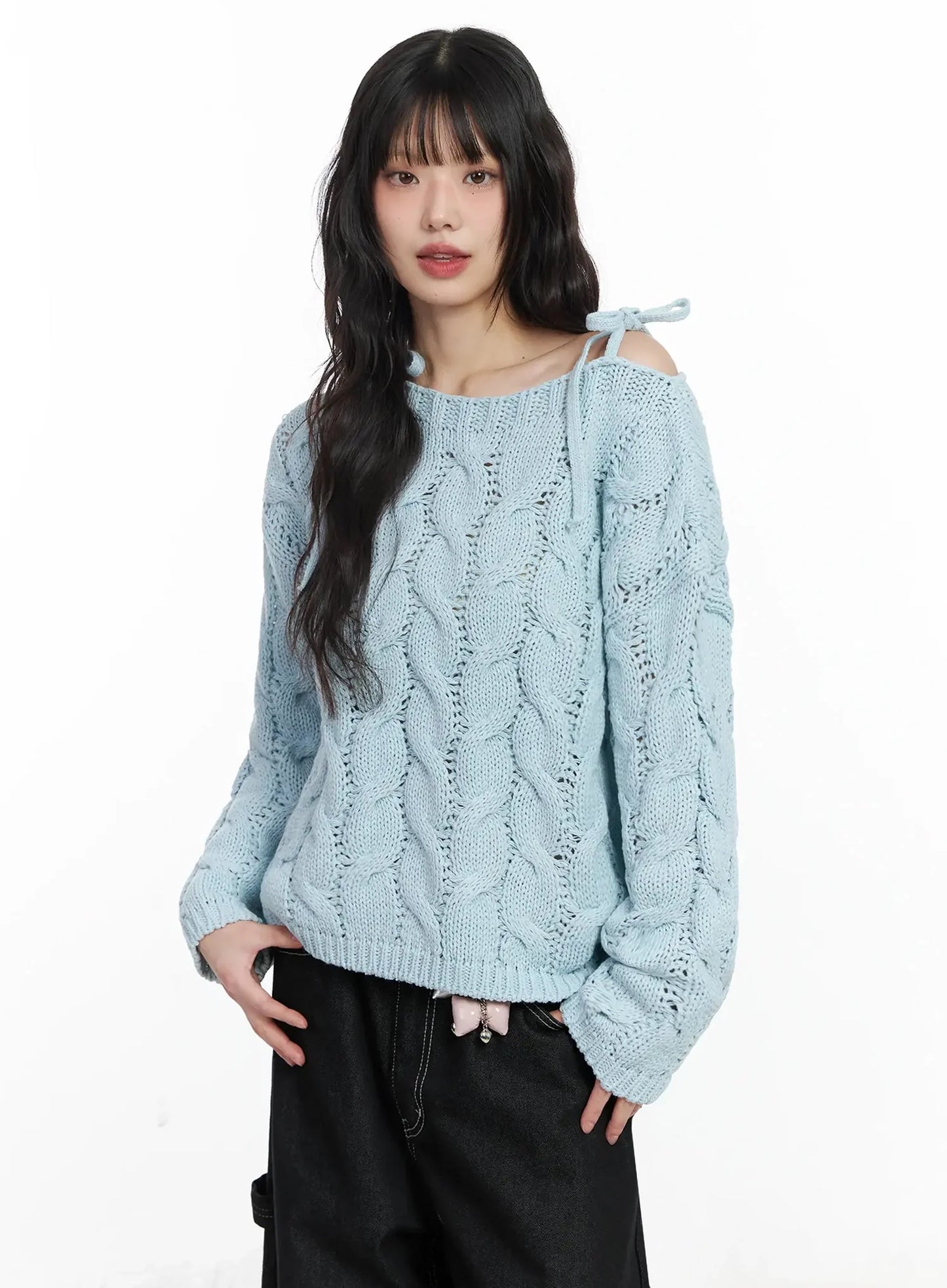 Boat Neck Cable Knit Top IF505