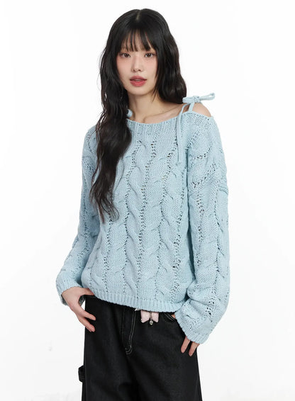 Boat Neck Cable Knit Top IF505