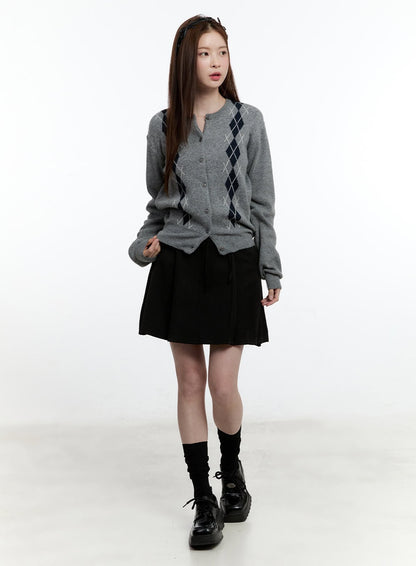 Cashmere-Blend Argyle Buttoned Cardigan CM521