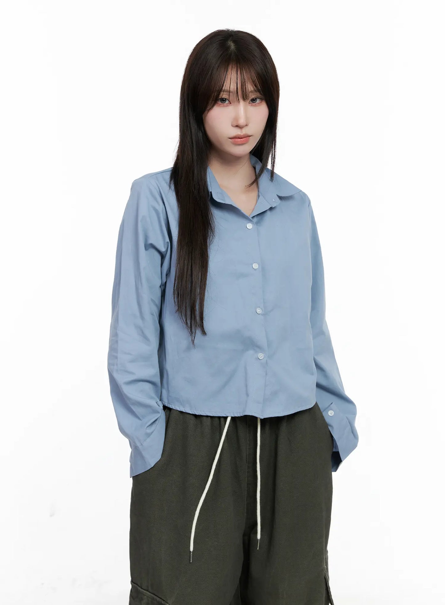 Button-Up Long Sleeve Crop Top CO520