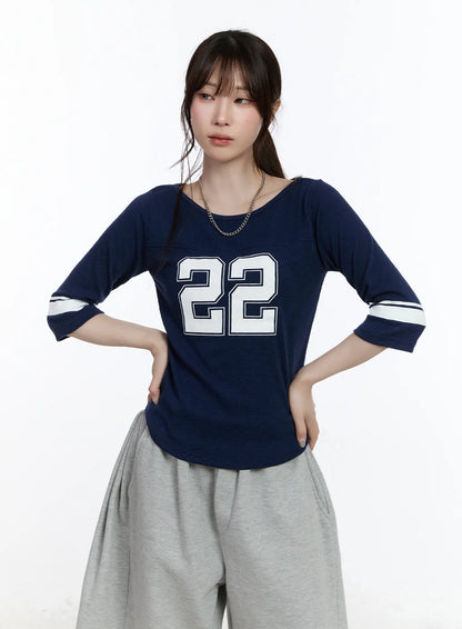 Casual Numeric Print Boatneck Top CA503