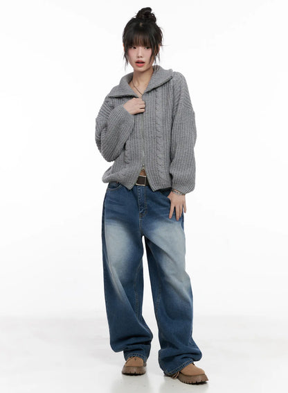 Cable Knit Zip-Up Sweater CG518
