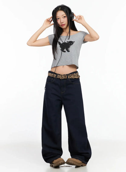 Annette Dark-Wash No-Fade Baggy Jeans IA507