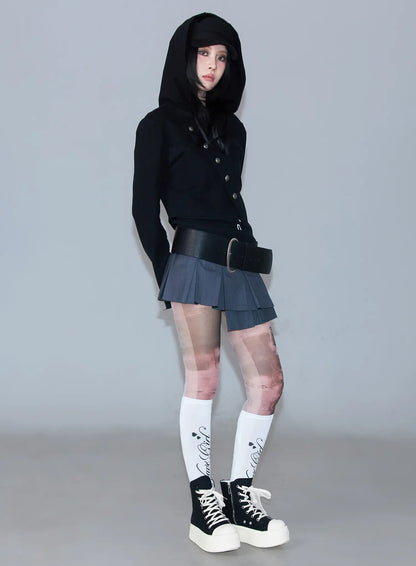 Asymmetric Button-Detail Hoodie CF527