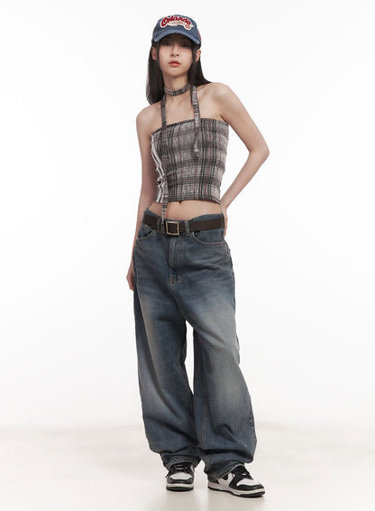 Checkered Tube Top & Scarf Set CM517