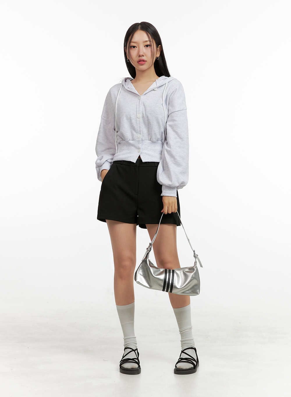 Buttoned Crop Sweat Hoodie OU411