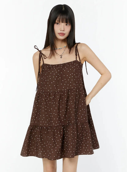 Brown Polka Dot Tiered Dress IU518