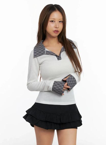 Checkered Collar Top IN528