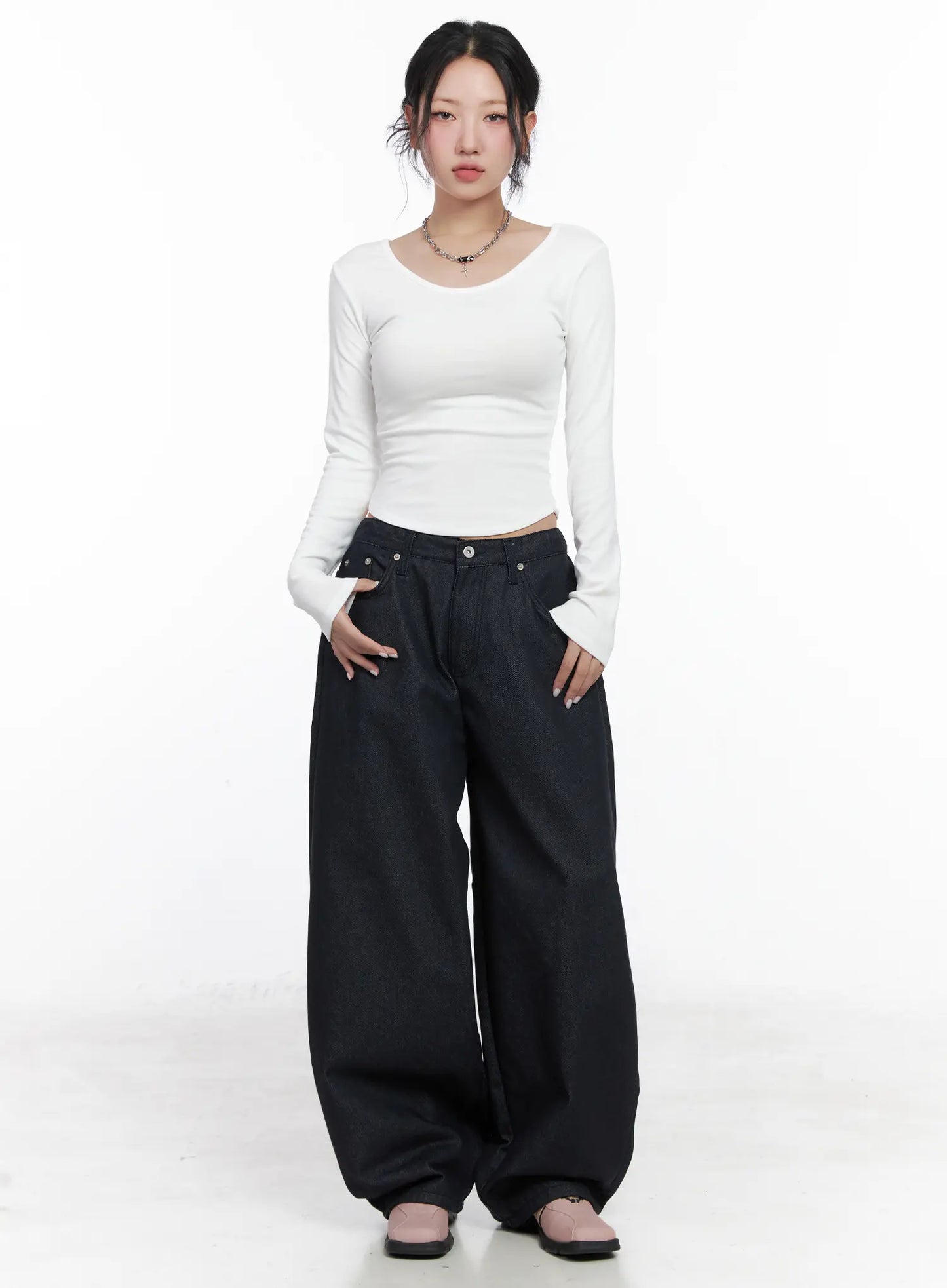 Asymmetrical Crop Long Sleeve Top CN514