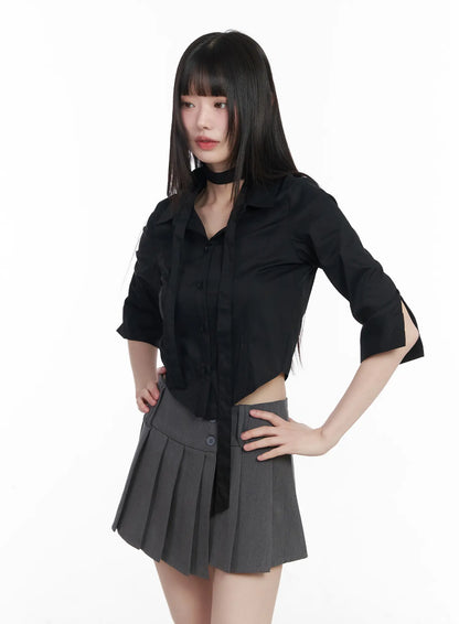 Chic Cropped Blouse & Scarf Set CM525