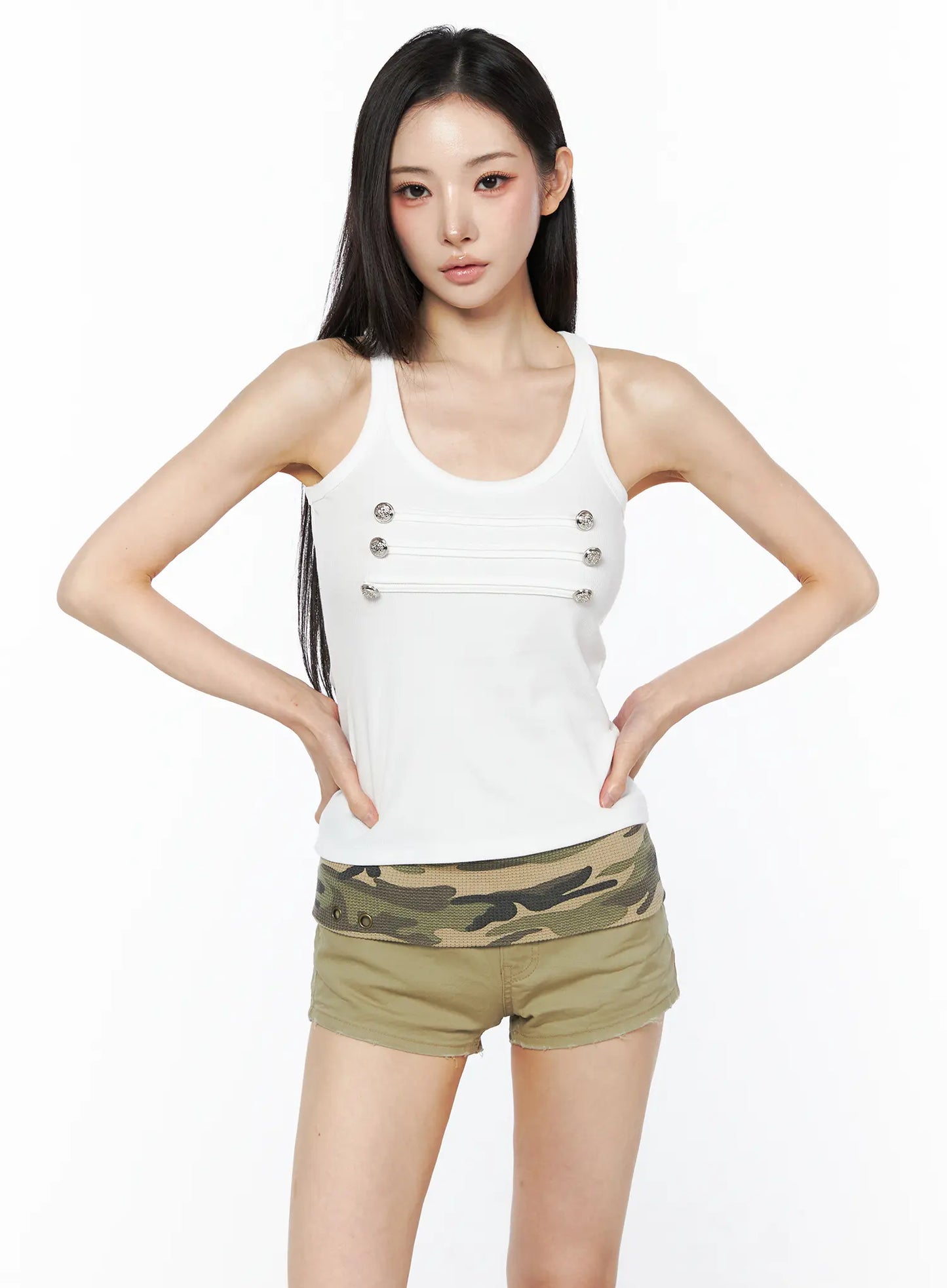 Button Detail Ribbed Tank Top CU511