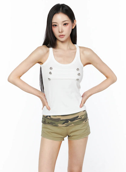 Button Detail Ribbed Tank Top CU511