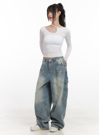 Abigail Camo-Print Carpenter Baggy Jeans CJ528
