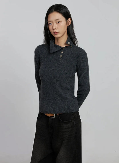 Button Detail High Neck Sweater IM520