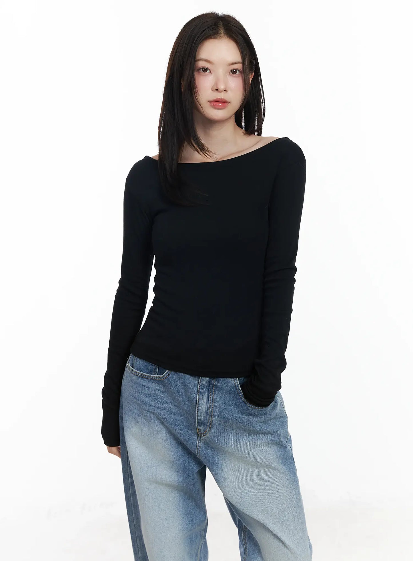 Basic Boat Neck Long Sleeve Top IF520