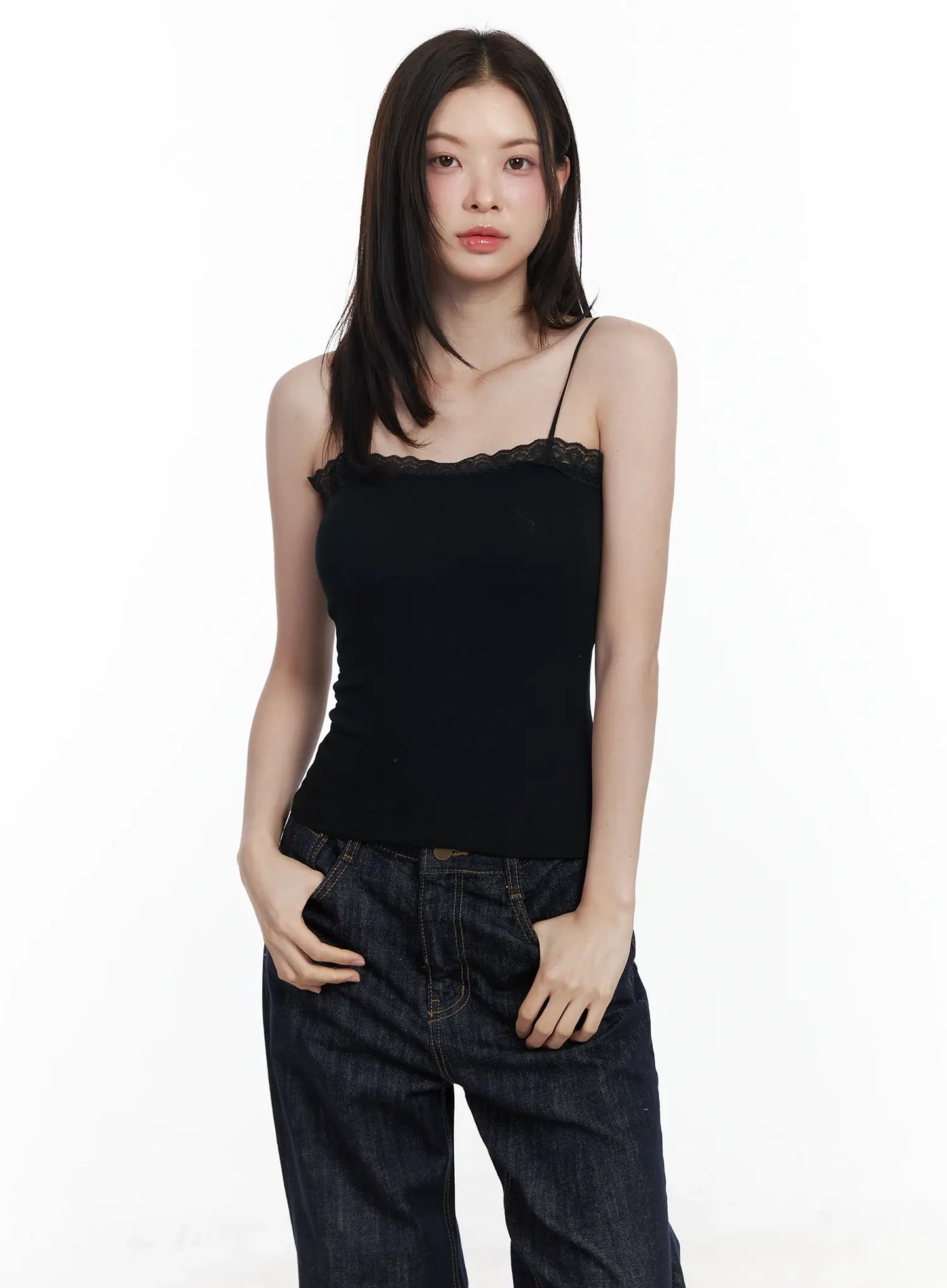 Basic Ribbed Lace Tank Top IF520