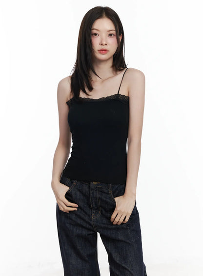 Basic Ribbed Lace Tank Top IF520