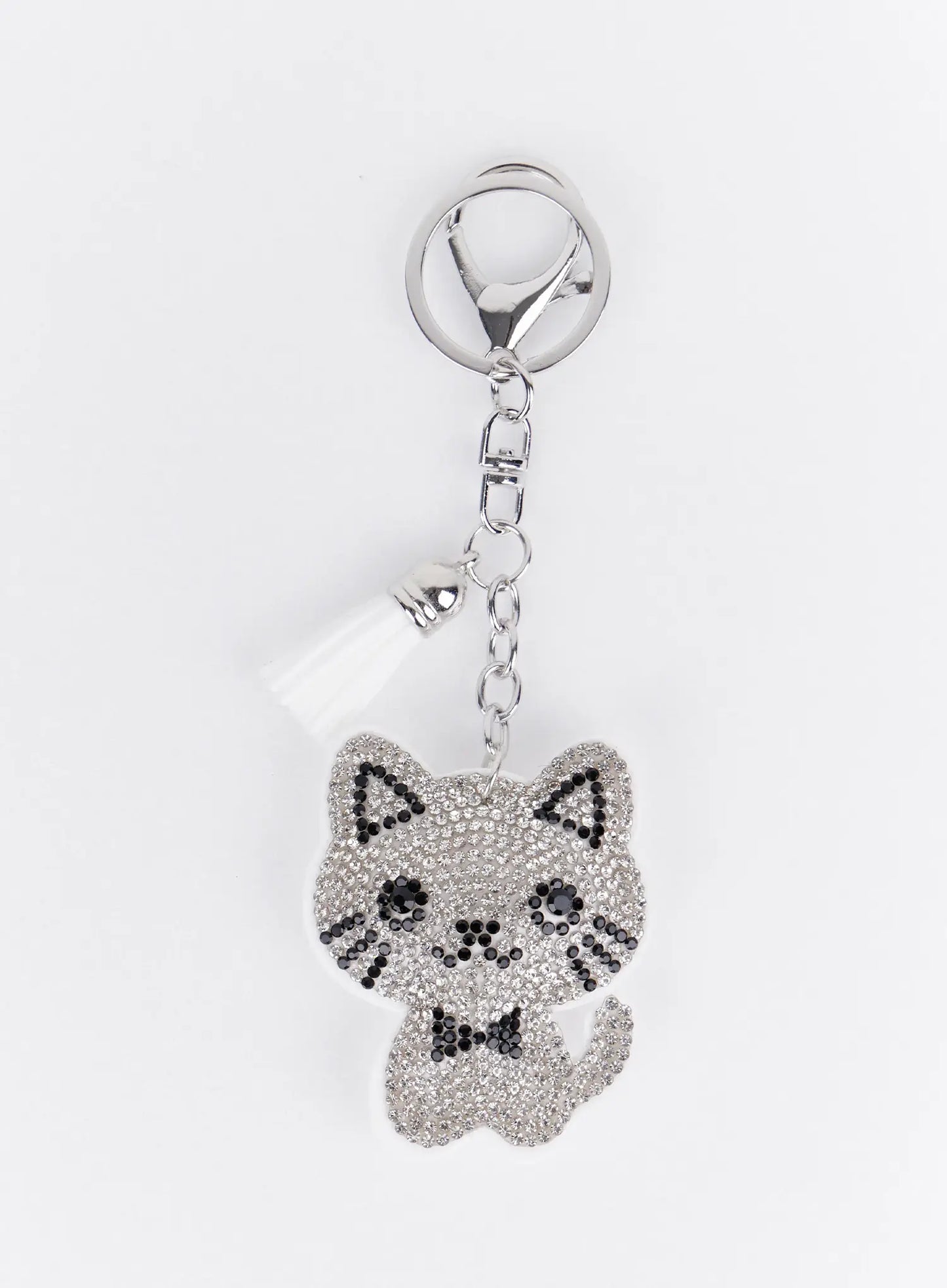 Black and White Rhinestone Ribbon Character Keychain IA524