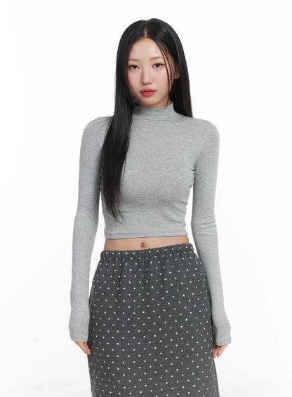 Basic Mock Neck Long Sleeve Crop Top CD529