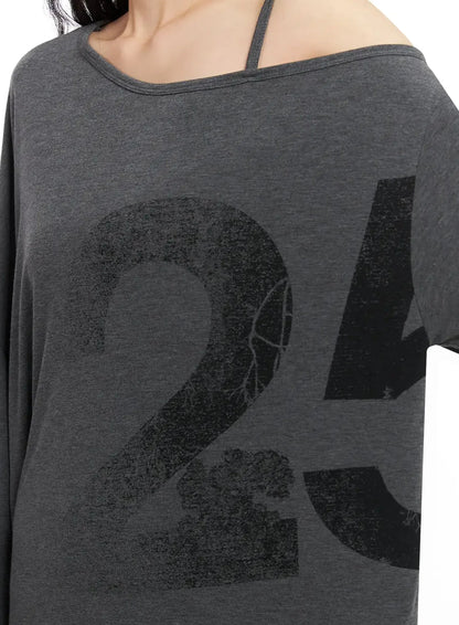 Casual Graphic Long Sleeve Off-Shoulder Top IN528