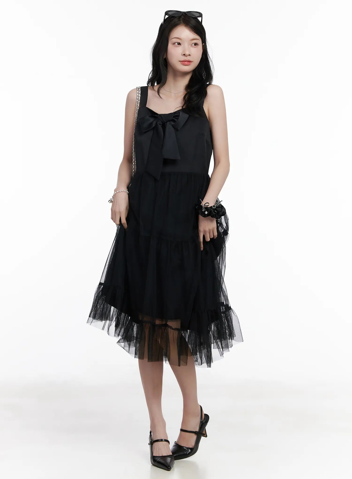 Bow Tiered Tulle Midi Dress CA509