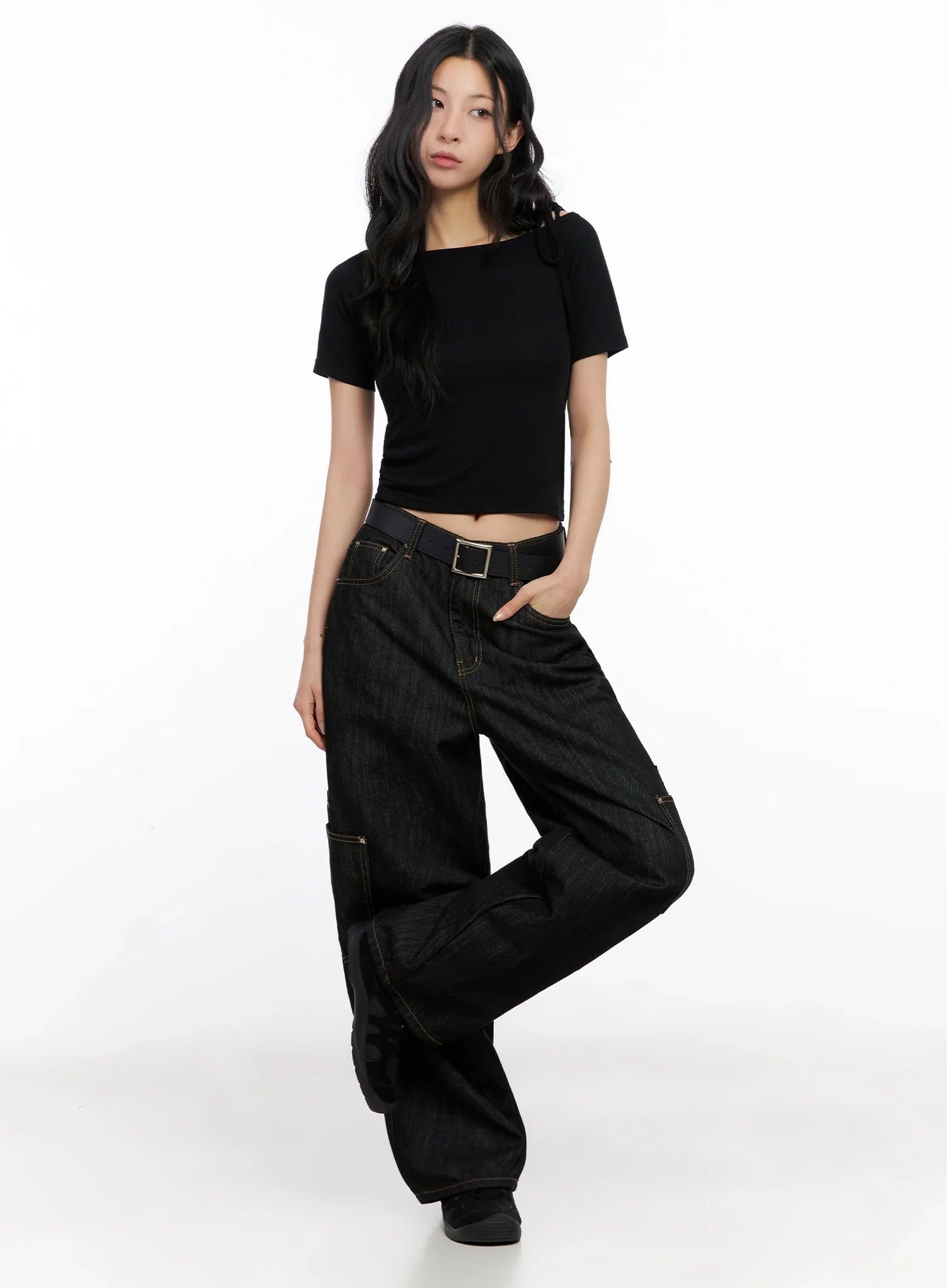 Asymmetric Shoulder-Tie T-Shirt IG508