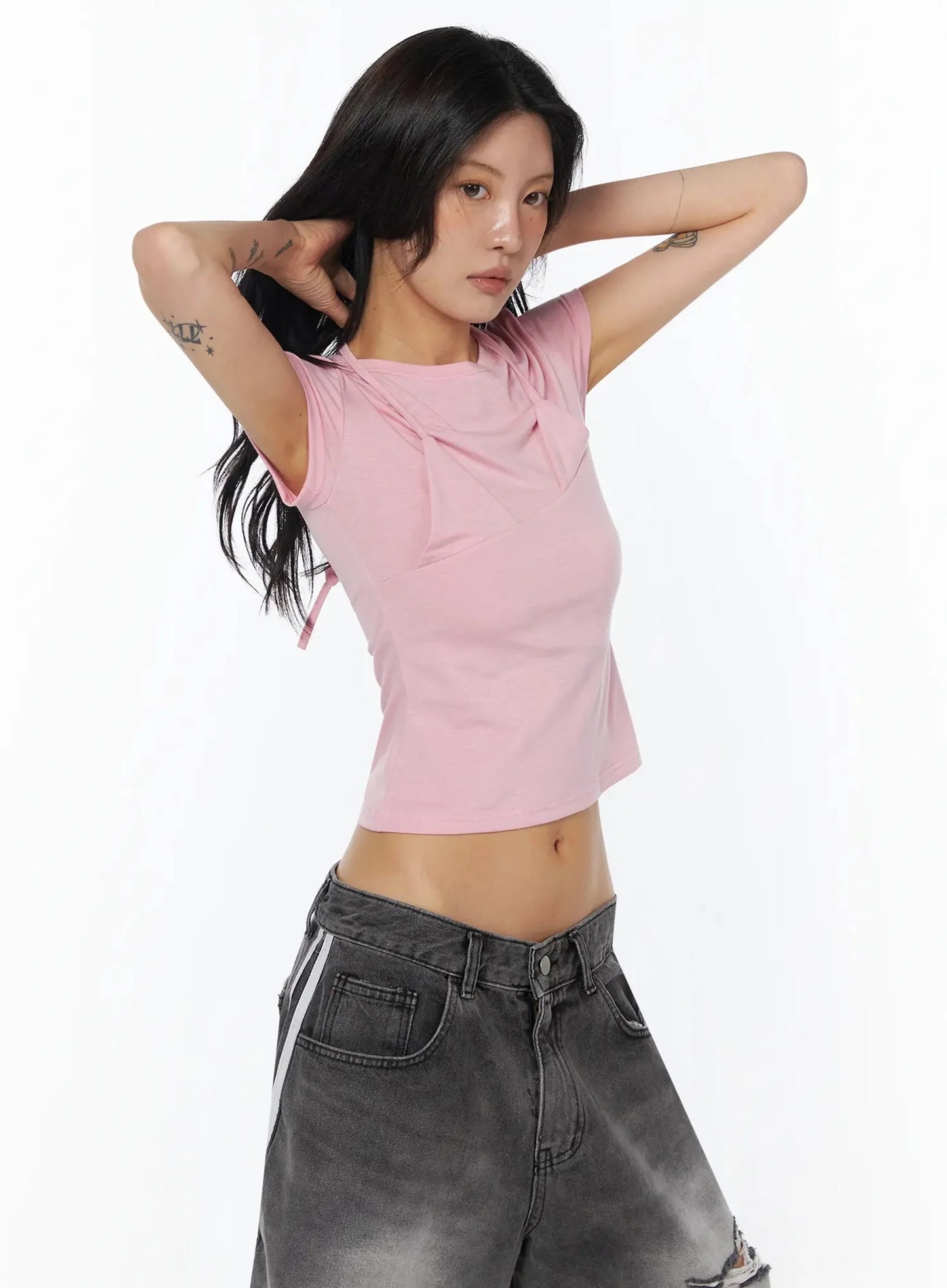 Asymmetric Layered Crop Tee IU509