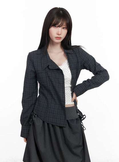 Asymmetric Plaid Long Sleeve Shirt CF523