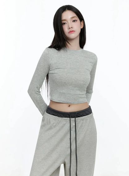 Casual Long Sleeve Crop Tee IO527
