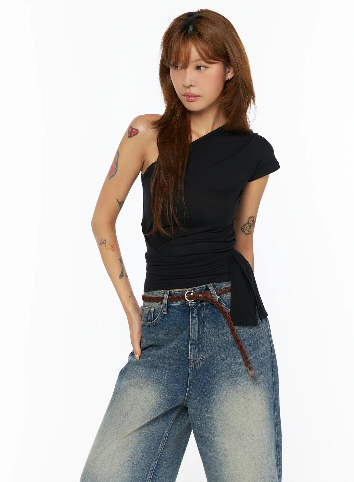 Asymmetric One-Shoulder Tie Top CU517
