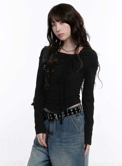 Asymmetrical Tie Detail Long Sleeve Top CO501