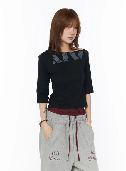 Boat Neck Graphic Tee CY528