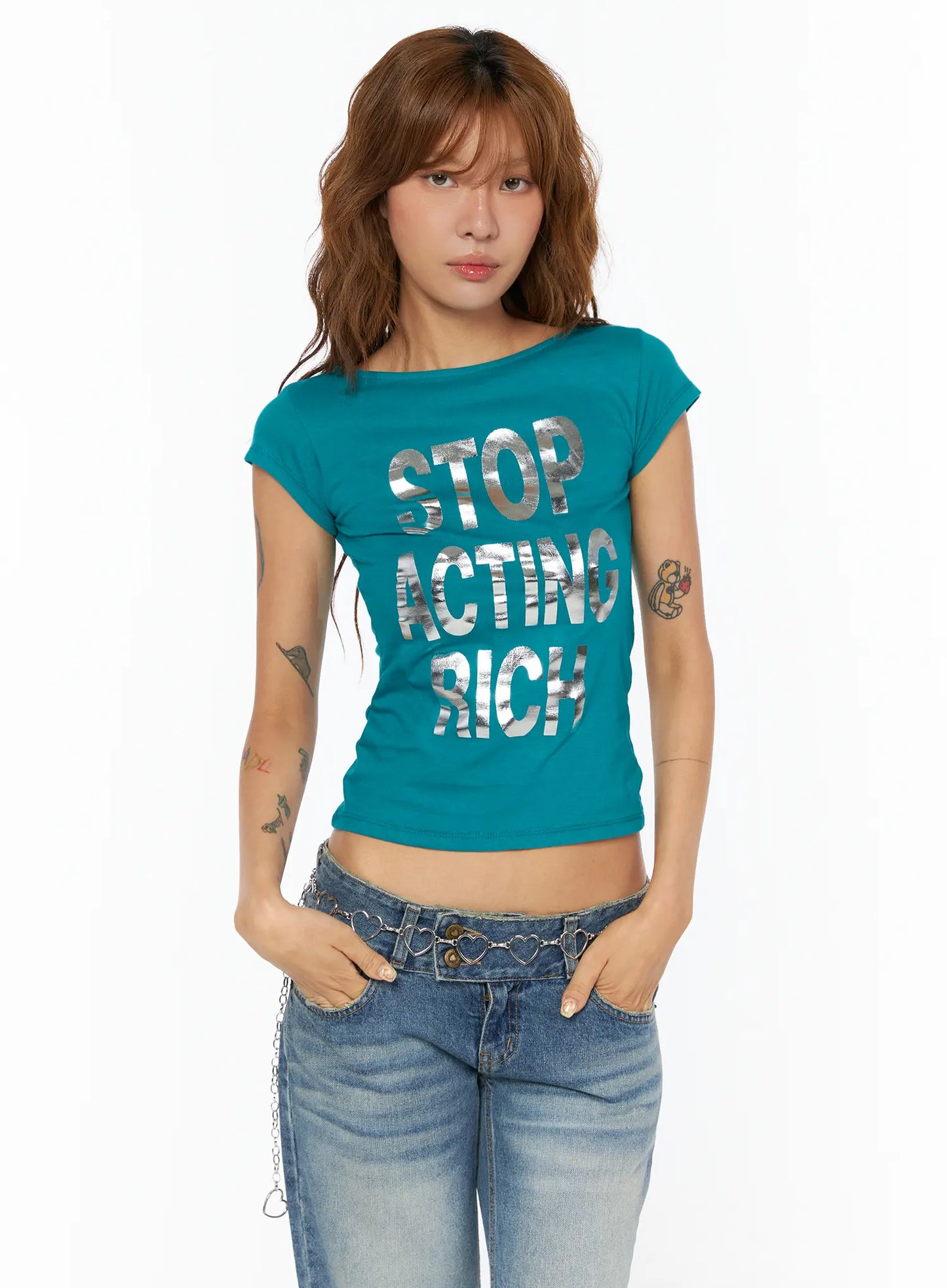 Chic Graphic Lettering Short Sleeve Top CU518