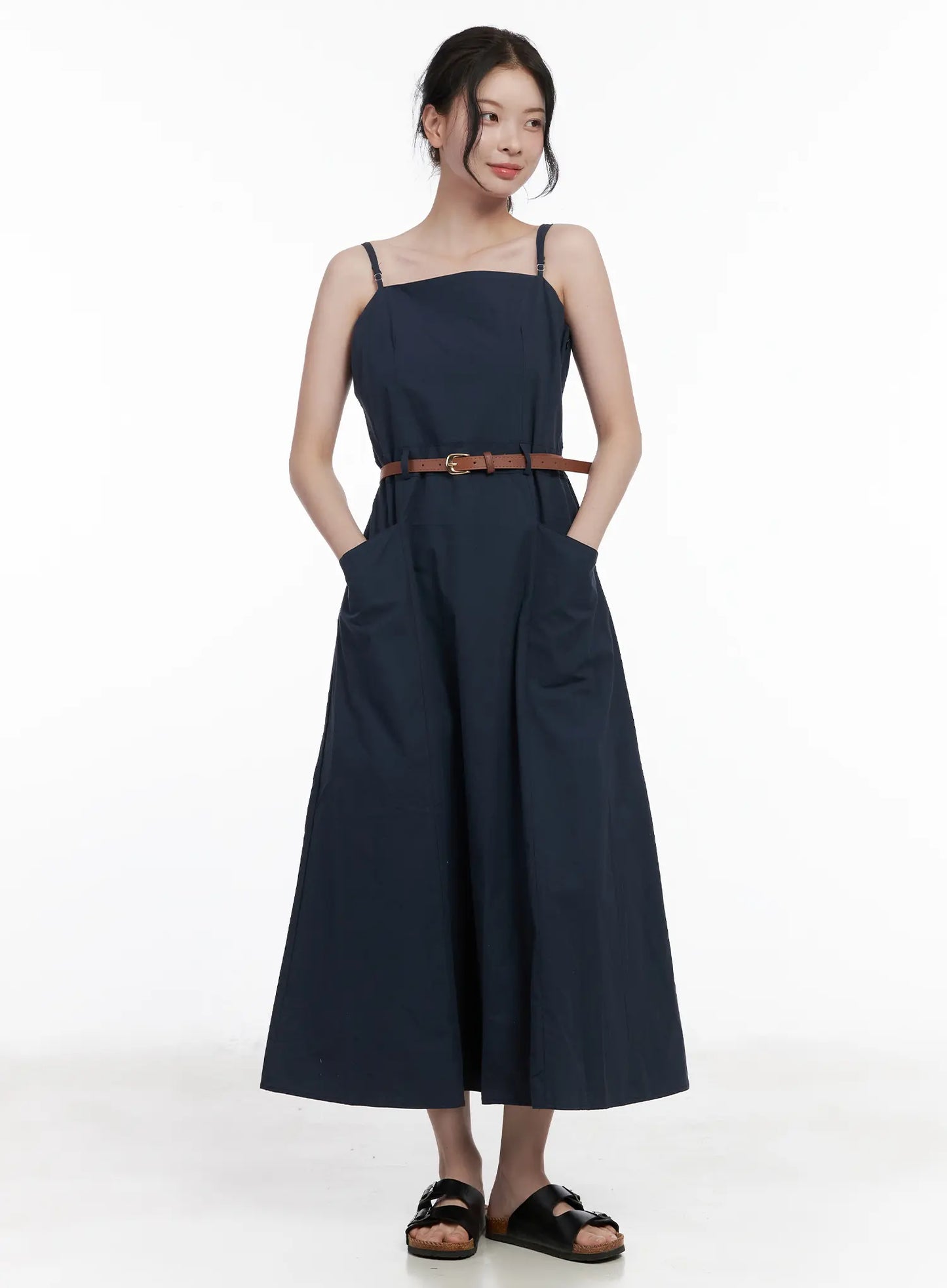 Adjustable Strap Belted Maxi Dress CA509